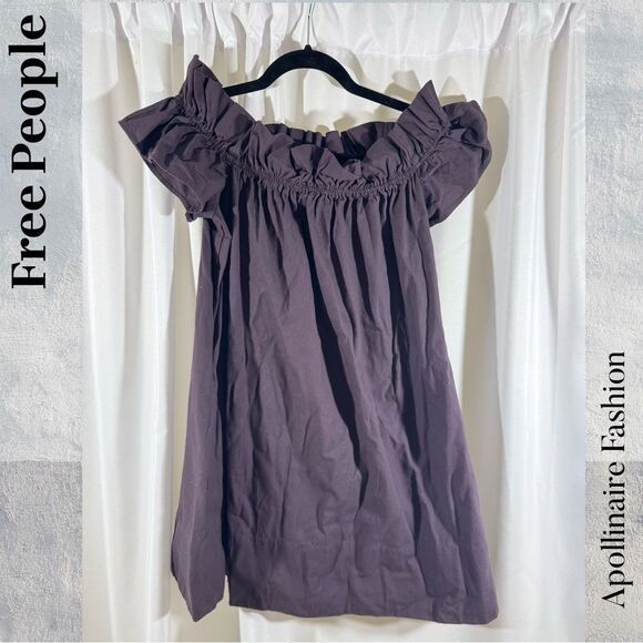 Free People Sophia Ruffled Off-Shoulder Mini Dress in Deep Purple Large NWT - Picture 5 of 7